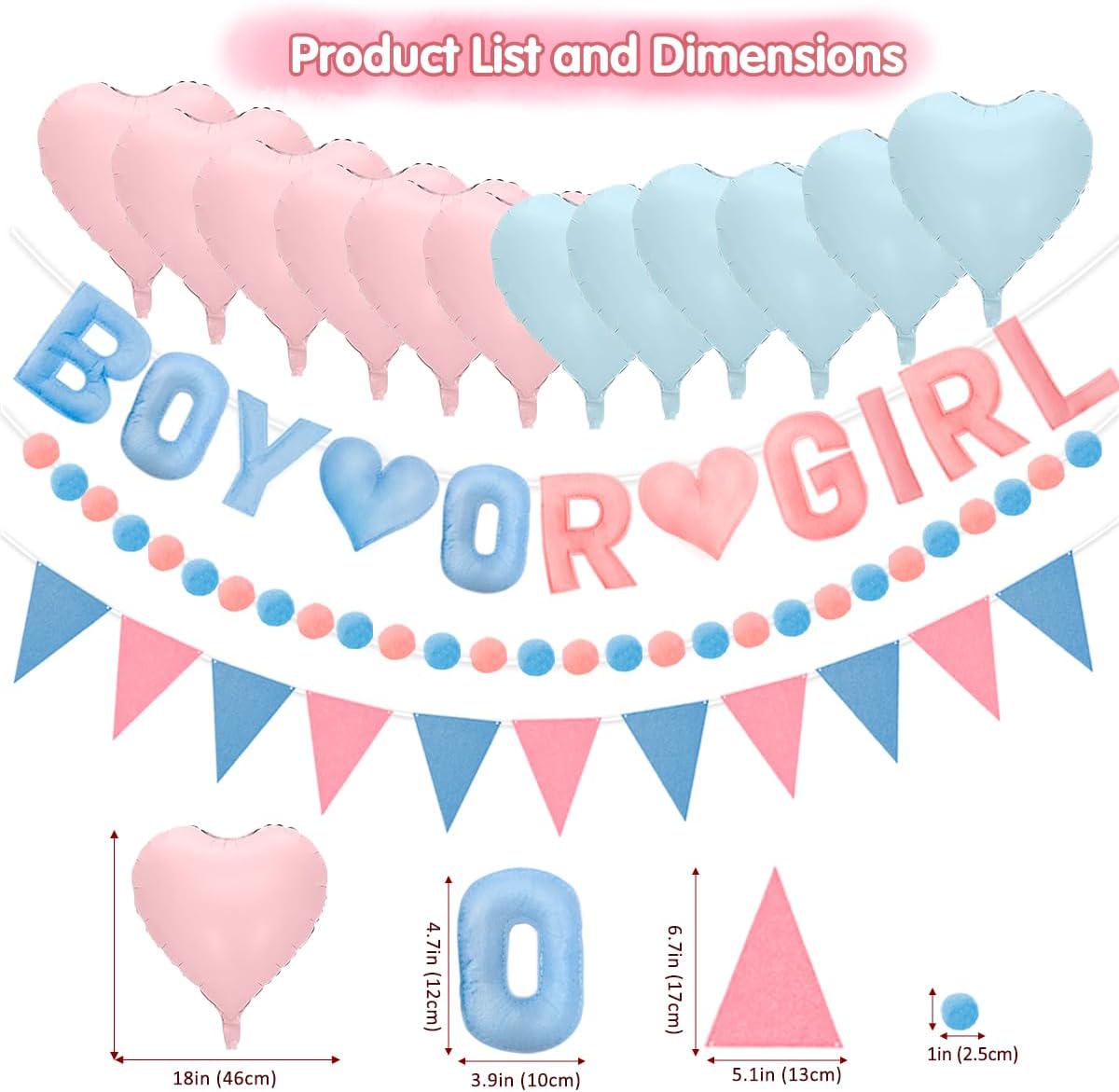 3D Gender Reveal Felt Banner, Pre-Strung Promise Keem Pom Pom Bunting (Boy or Girl)