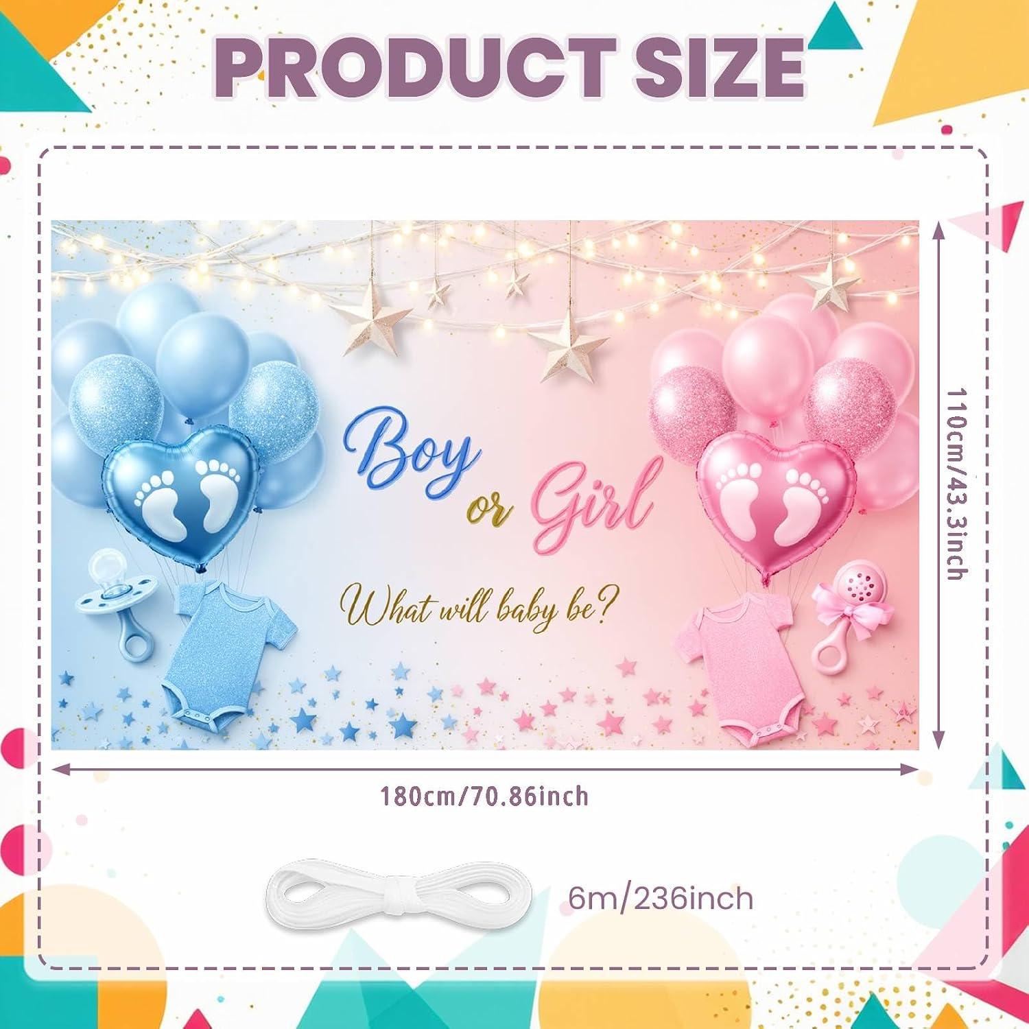 Boy or Girl Gender Reveal Backdrop, Blue Pink Baby Banner (70.8x43.3 Inch)