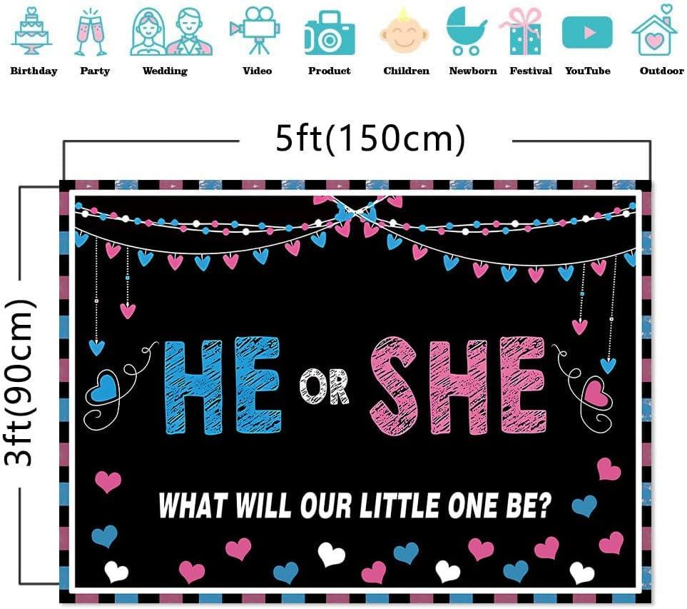 Gender Reveal Backdrop, Blue Pink Watercolor Balloons, Baby Shower Banner (70.8x43.3 Inch)