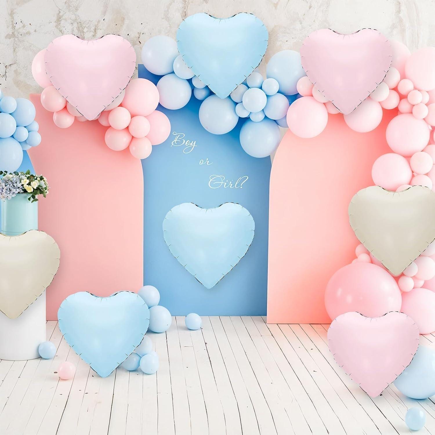 12pc Heart Foil Balloons, Pink Blue White, Gender Reveal Party Decor