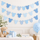 Blue Baby Gender Reveal Banner, Bodysuit Garland, Buffalo Plaid (118 Inch)