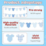 Blue Baby Gender Reveal Banner, Bodysuit Garland, Buffalo Plaid (118 Inch)