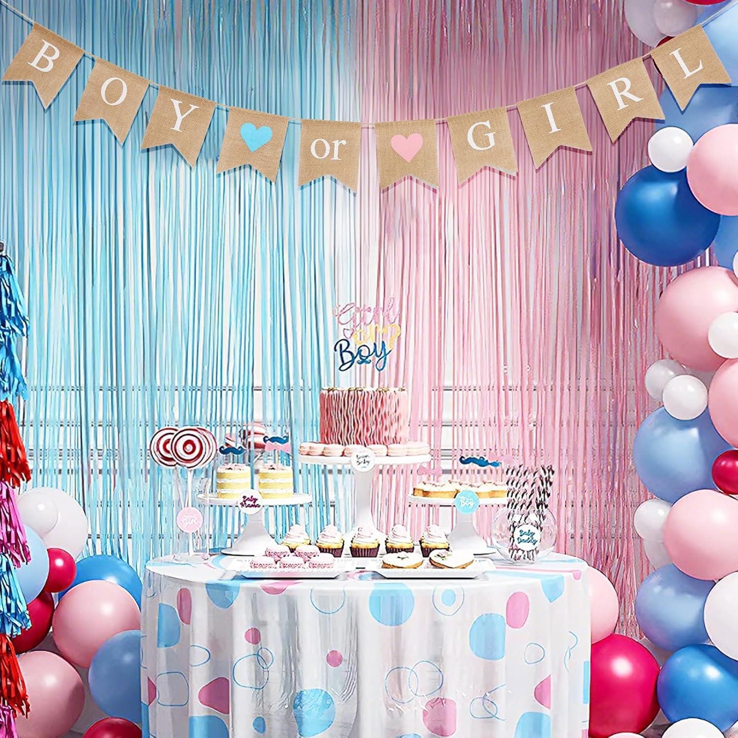 Rustic Burlap Boy or Girl Banner, Gender Reveal Party Backdrop (Reusable)