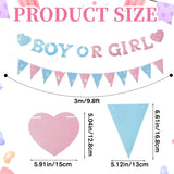 Boy or Girl Gender Reveal Banner, Glitter Hearts, Blue Pink Gold Flags (Pre-Strung)