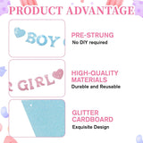 Boy or Girl Gender Reveal Banner, Glitter Hearts, Blue Pink Gold Flags (Pre-Strung)