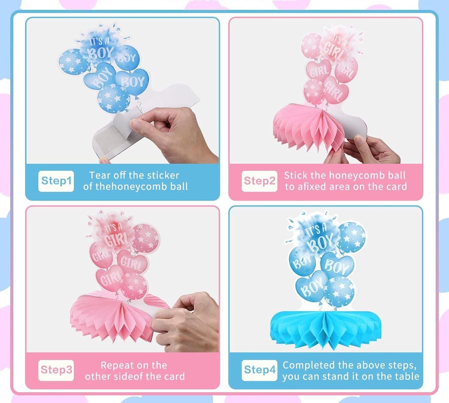 Gender Reveal Honeycomb Centerpieces, Baby Shower Table Decorations (12 Pieces)