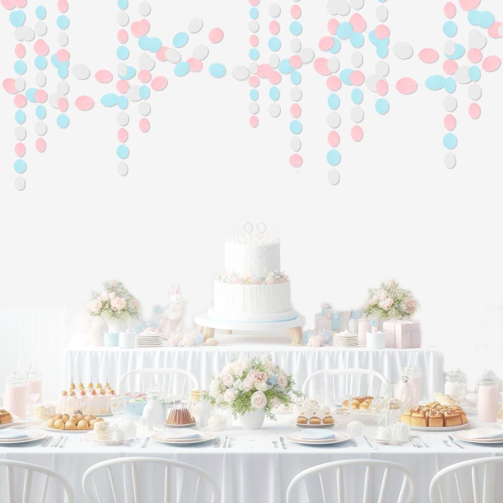 Pink Blue White Paper Garland, 4-Pack 52FT Gender Reveal Decorations