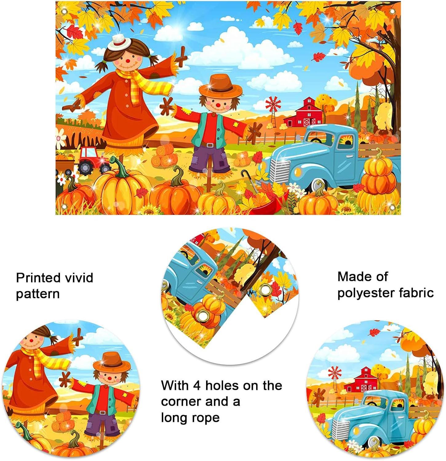 Happy Fall Scarecrow Pumpkin Backdrop, Autumn Harvest Party Decor (6x3.6FT)