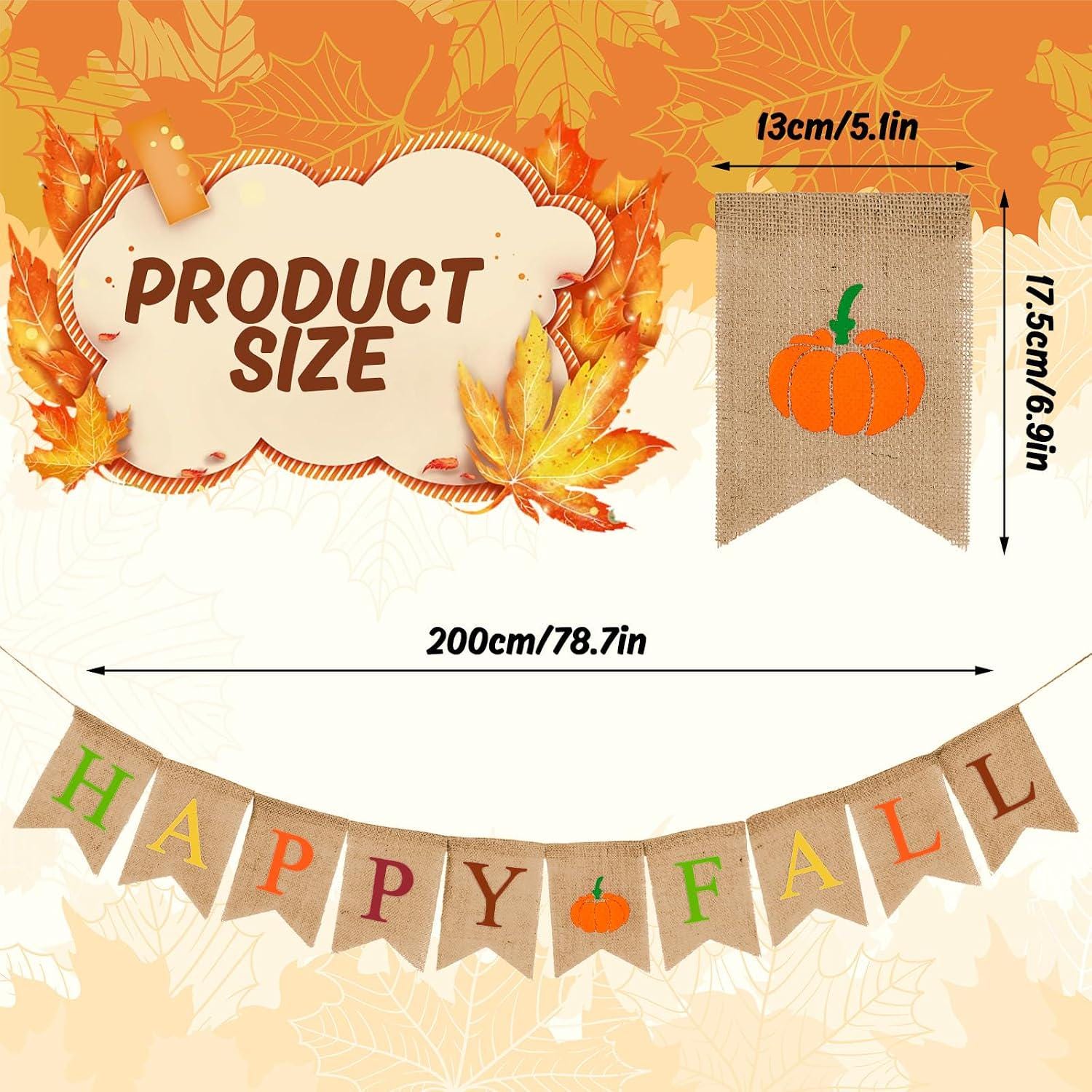 Happy Fall Burlap Banner, Colorful Pumpkin Garland, Rustic Autumn Decor