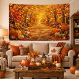 Golden Maple Pumpkin Fall Banner, Autumn Party Backdrop (71x43 Inch)
