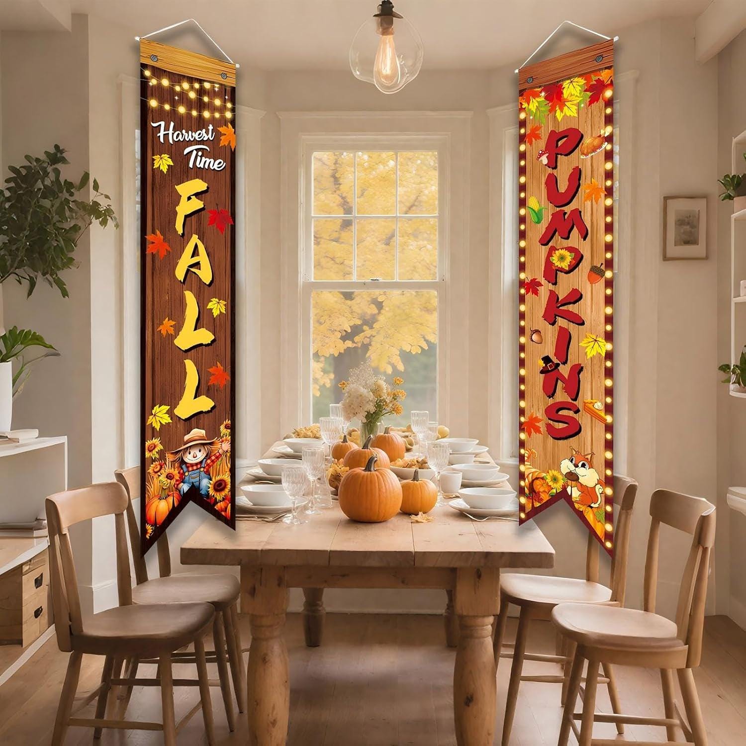 Happy Fall Porch Banner Set, Autumn Harvest Decor, Thanksgiving Photo Props (3 Piece)