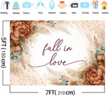 Fall in Love Floral Backdrop, 7x5FT Autumn Wedding Banner (Polyester)