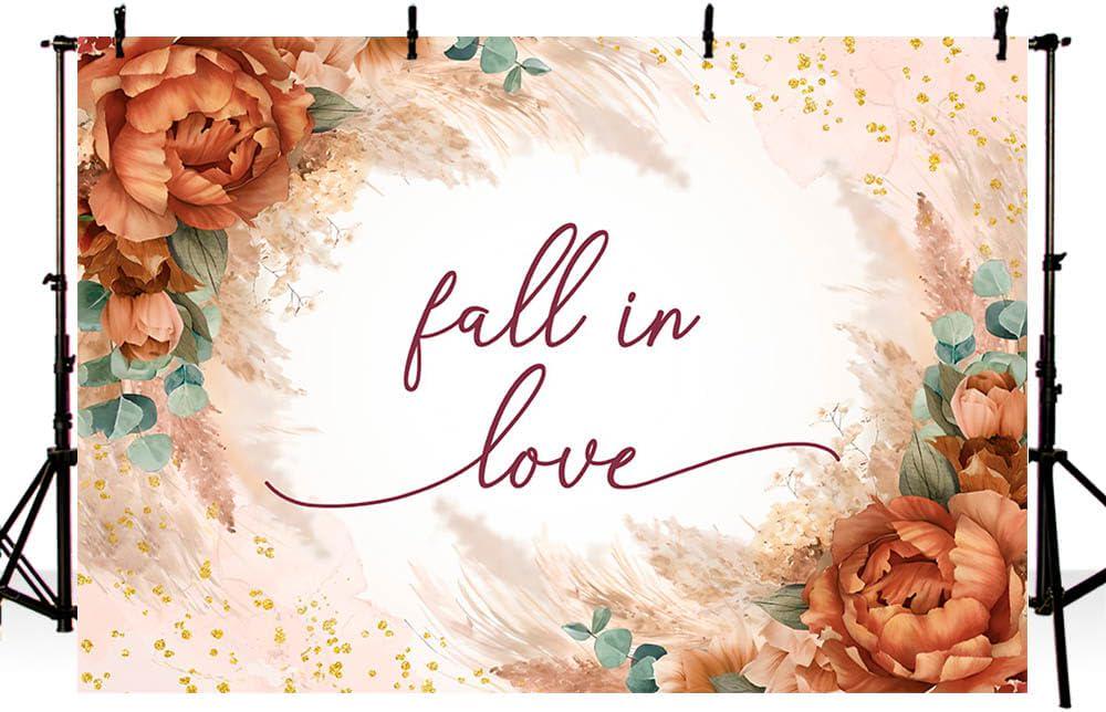 Fall in Love Floral Backdrop, 7x5FT Autumn Wedding Banner (Polyester)