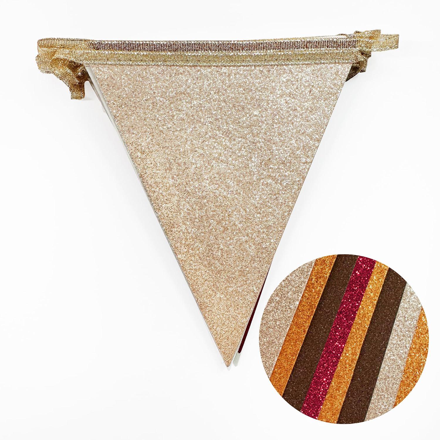 Autumn Glitter Pennant Banner, Brown Burgundy Orange Gold Garland, Harvest Party Decor