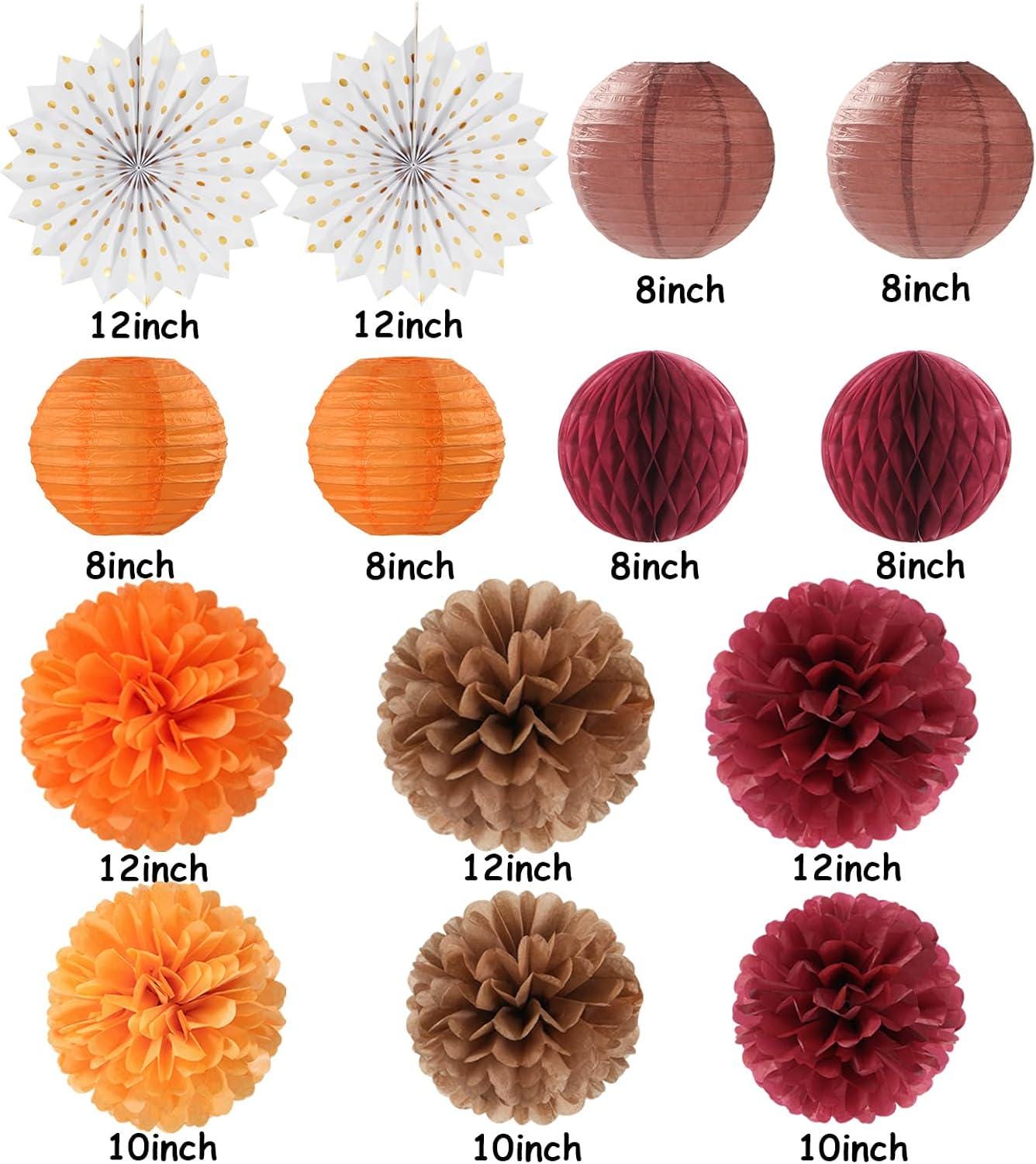 Boho Autumn Baby Shower Decor Set, Tissue Paper Flowers, Lanterns, Honeycomb Balls (14pc)