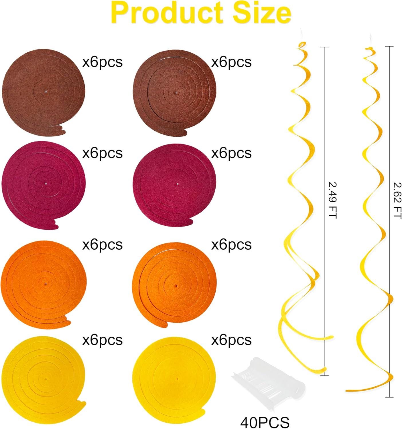 36pc Felt Swirl Garland, Autumn Colors, Thanksgiving Party Decor (2.62ft)