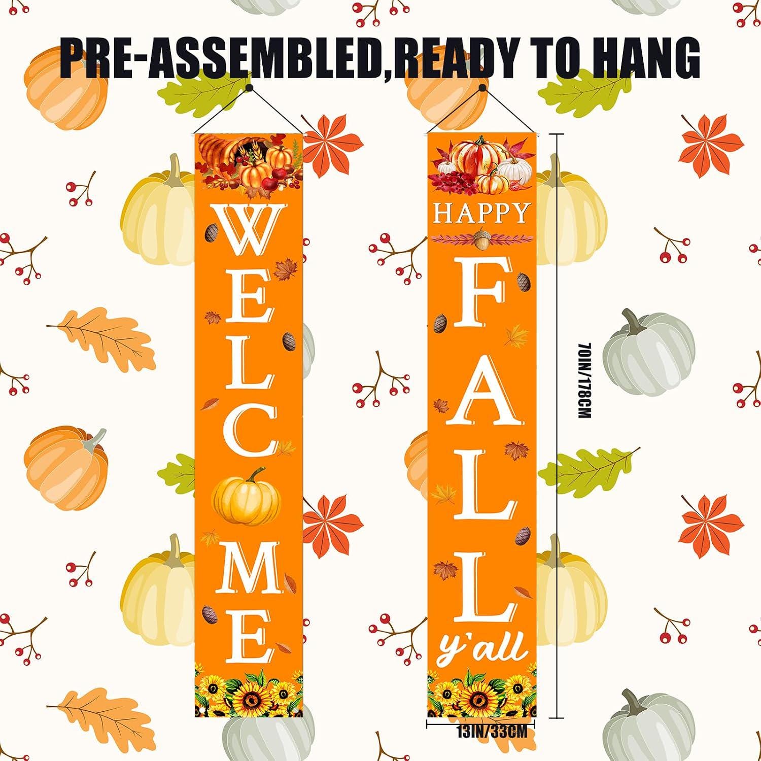 Happy Fall Porch Banner, Autumn Harvest Door Decor, Indoor Outdoor Home Decoration
