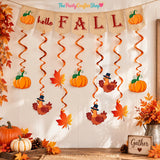 Fall Decorations Set, 9pc Hanging Swirls & Hello Fall Banner, Autumn Garland Decor