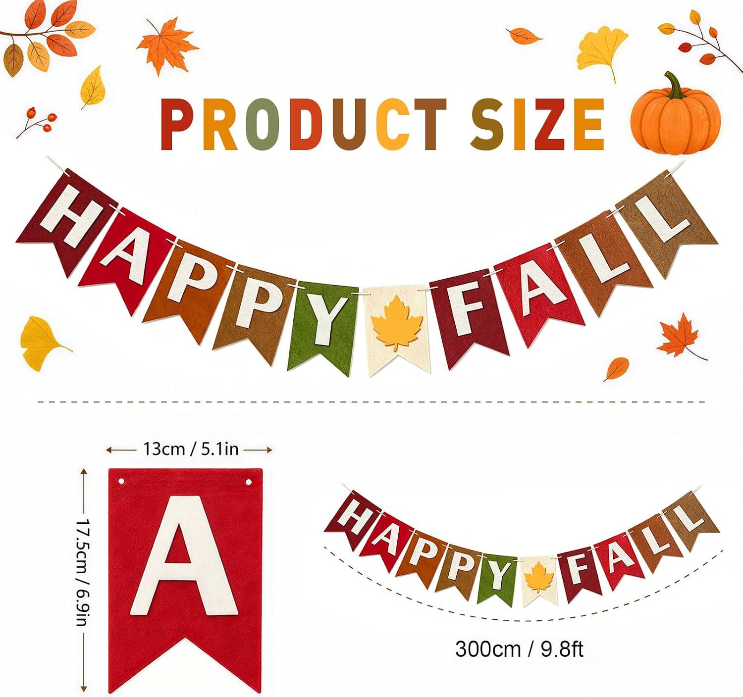 Happy Fall Felt Banner, Autumn Maple Leaf Garland, Thanksgiving Mantel Decor