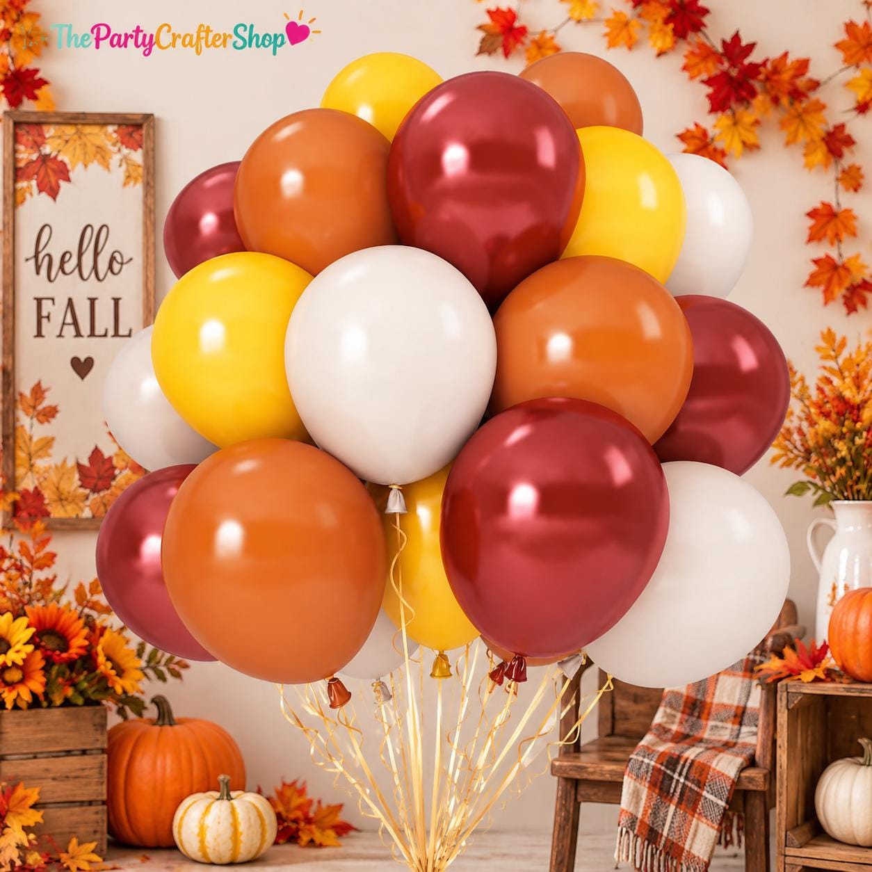 35pc Autumn Latex Balloon Set, Burnt Orange, Burgundy, Yellow, White (Party Decor)