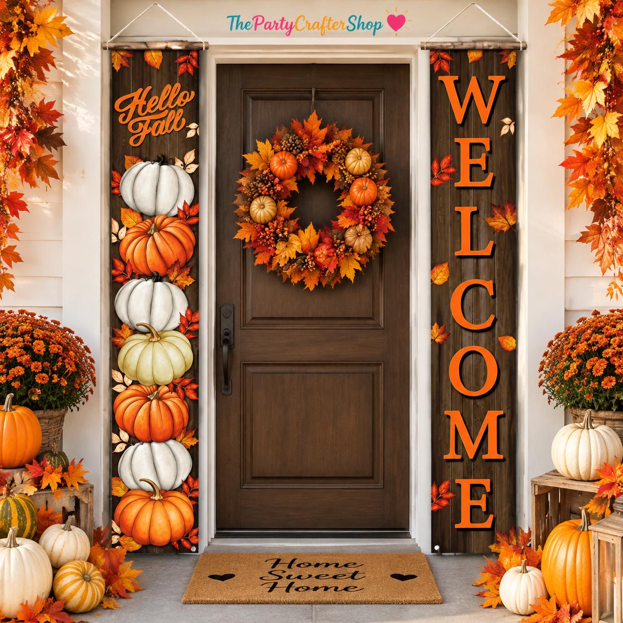 Autumn Porch Banner Set, 2pc Polyester Hanging Signs (72x12 Inch)