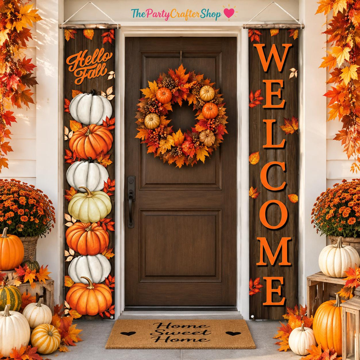 Autumn Porch Banner Set, 2pc Polyester Hanging Signs (72x12 Inch)