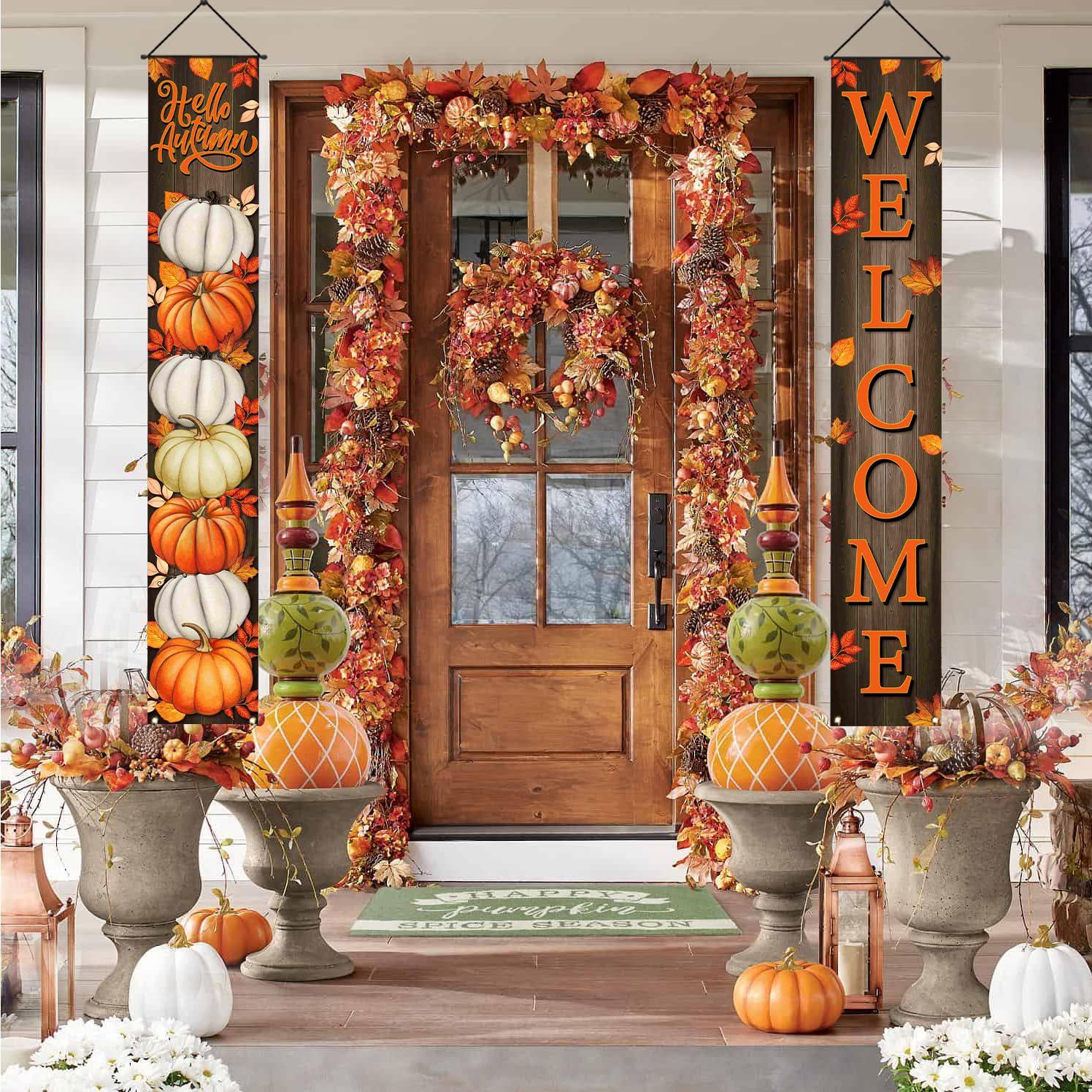 Autumn Porch Banner Set, 2pc Polyester Hanging Signs (72x12 Inch)