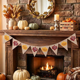 Burlap Pumpkin Maple Leaf Banner, Rustic Autumn Garland, Farmhouse Decor