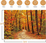 Autumn Forest Backdrop, 7x5FT Maple Leaf Mountain Road, Fall Harvest Party Decor (Vinyl)