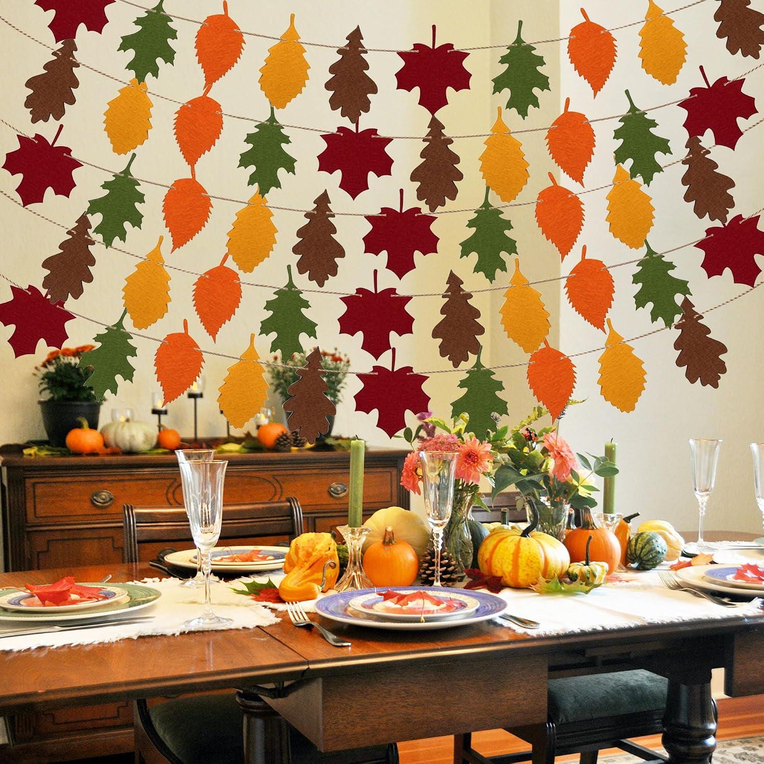5pc Felt Maple Leaf Garland, Autumn Harvest Banner, Thanksgiving Decor