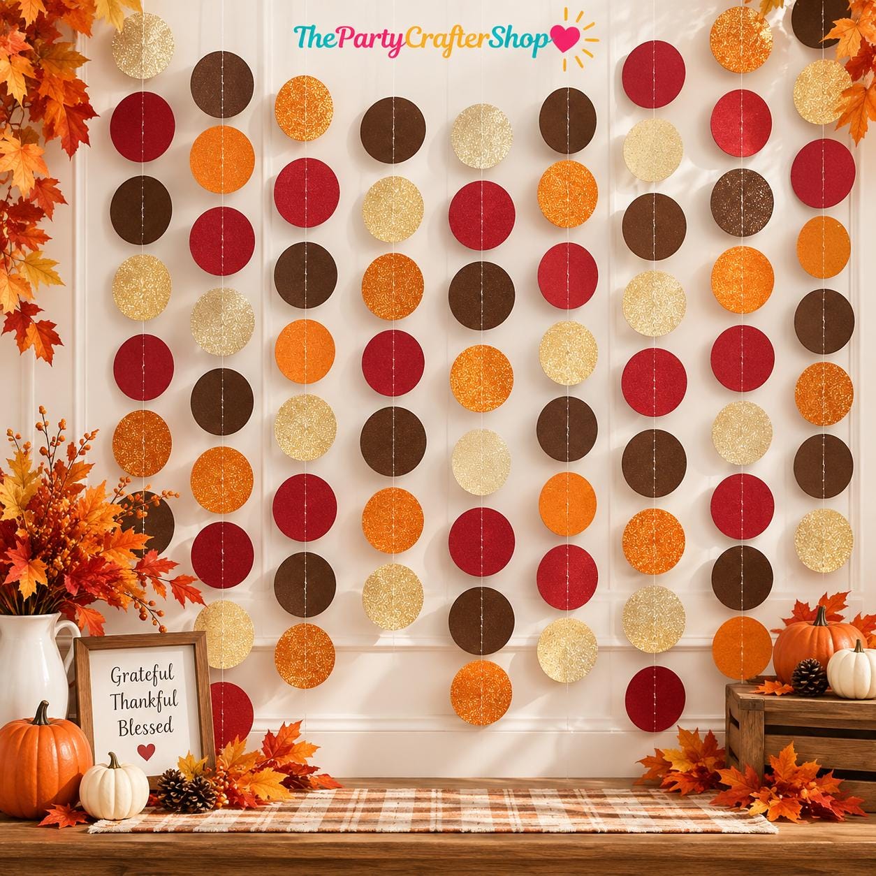 Glitter Polka Dot Garland, Autumn Fall Party Decor (40ft)