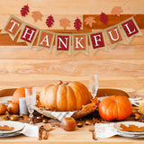Thankful Fall Burlap Banner, Glitter Maple Leaf Garland, Rustic Autumn Bunting