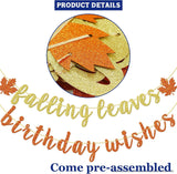 Glitter Fall Birthday Banner, Autumn Leaf Garland, Pre-Strung Party Decor
