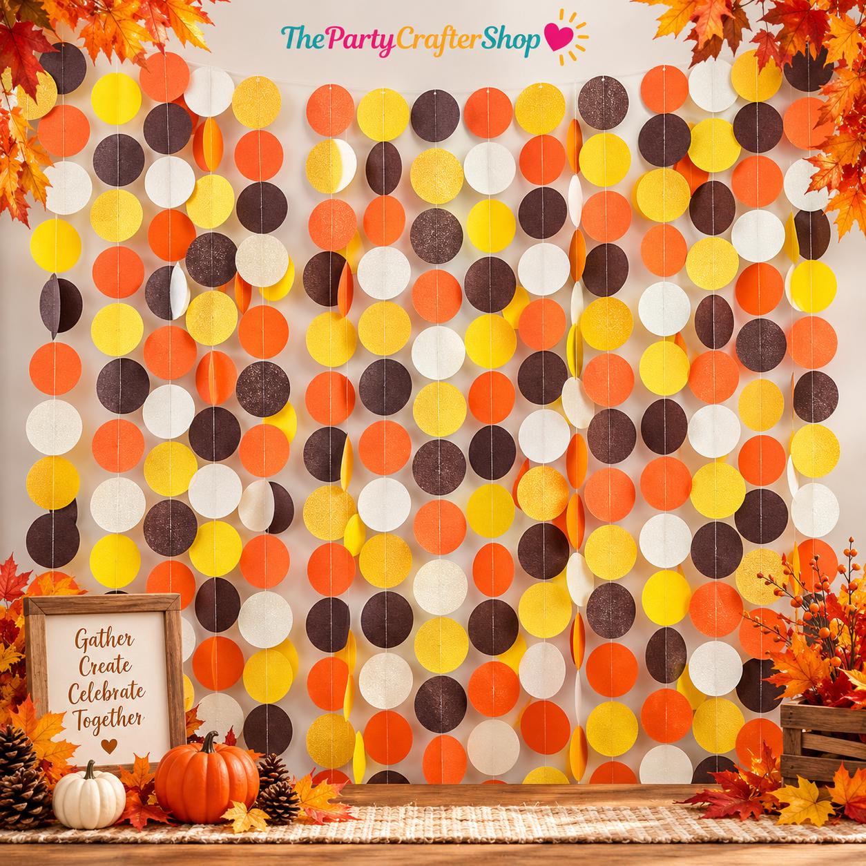 205FT Fall Circle Dot Garland, Autumn Harvest Party Decor (16 Strands)