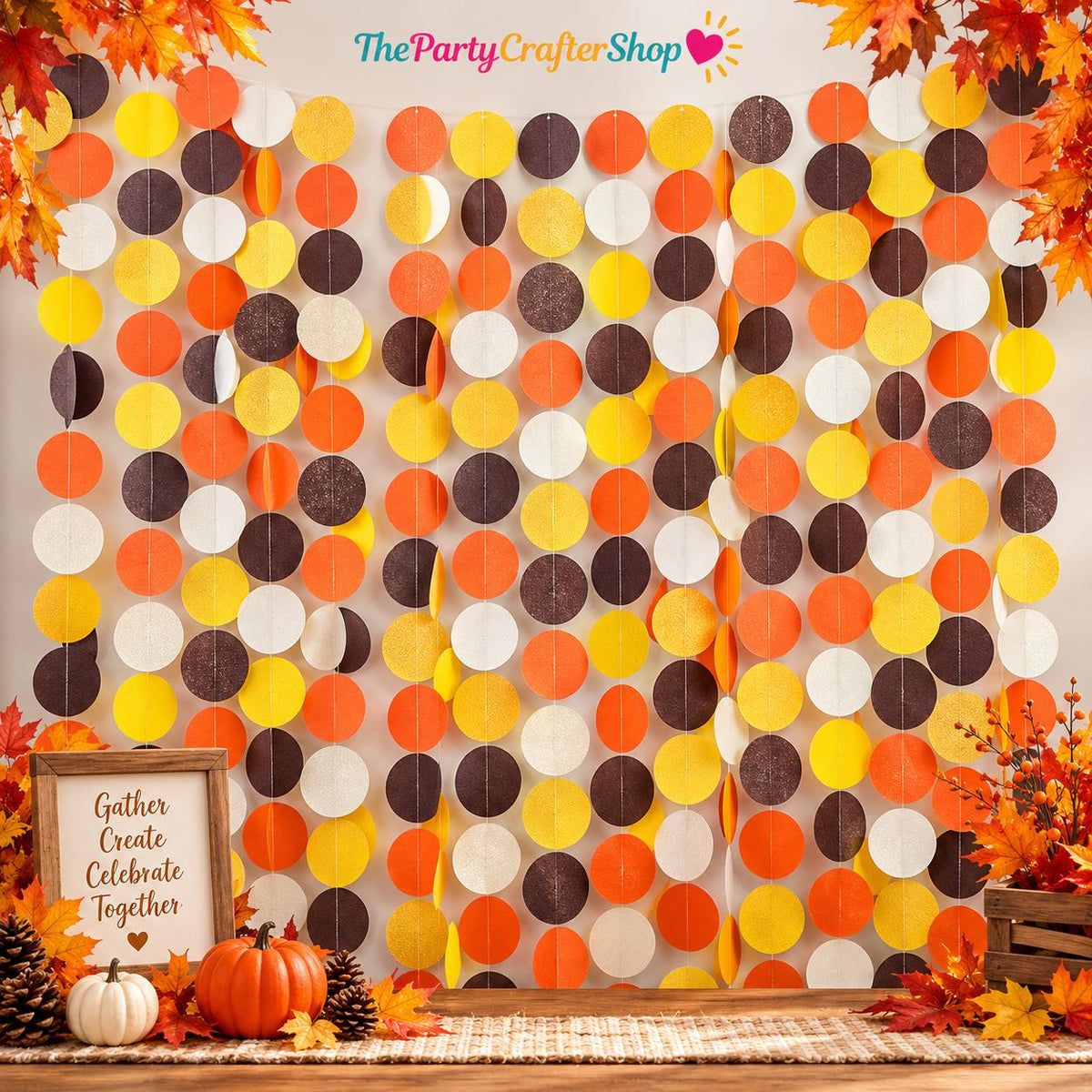 205FT Fall Circle Dot Garland, Autumn Harvest Party Decor (16 Strands)