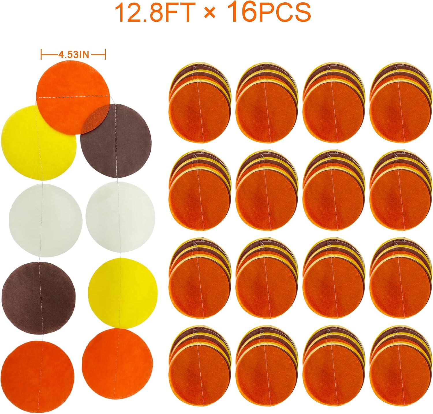 205FT Fall Circle Dot Garland, Autumn Harvest Party Decor (16 Strands)