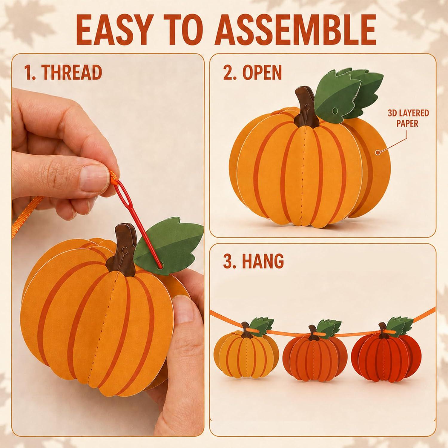 3D Pumpkin Paper Banner, Autumn Garland, Thanksgiving Bunting Decor