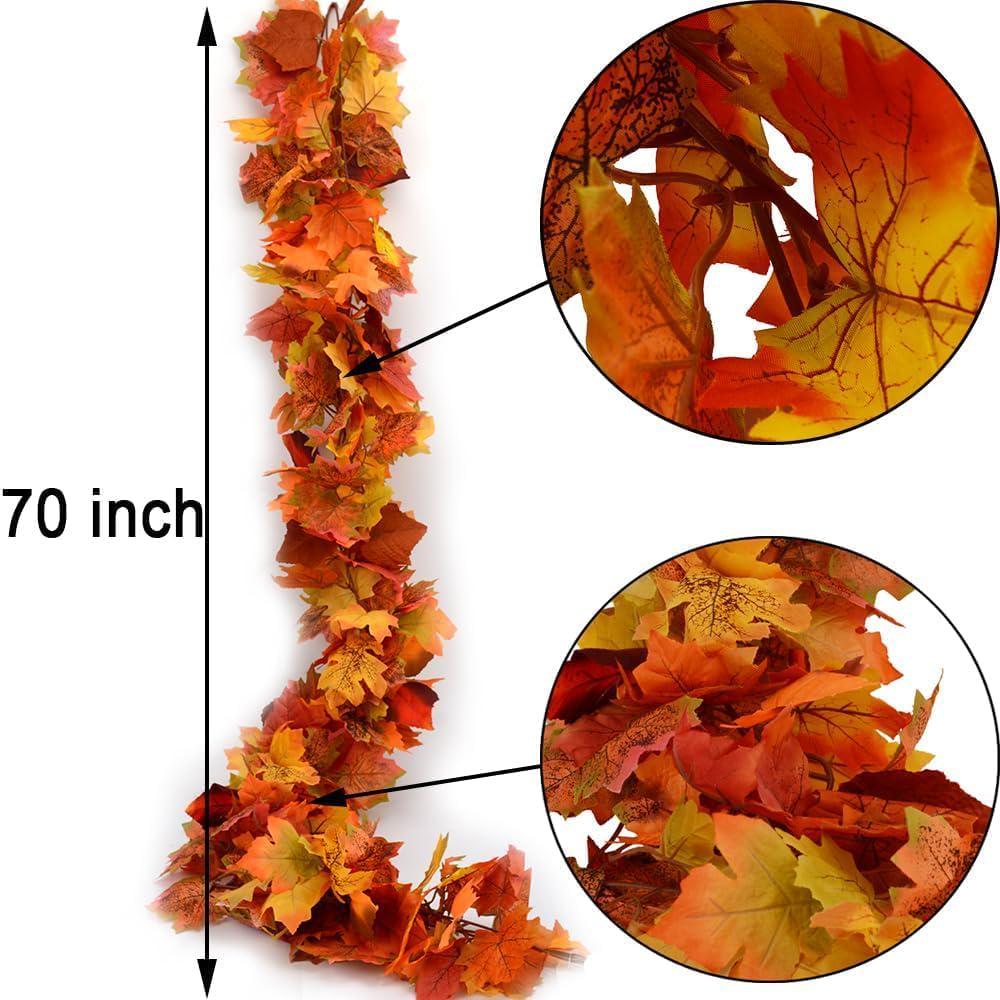 2-Pack Fall Maple Leaf Garland, 5.9FT Orange Autumn Vine, Thanksgiving Christmas Mantel Decor