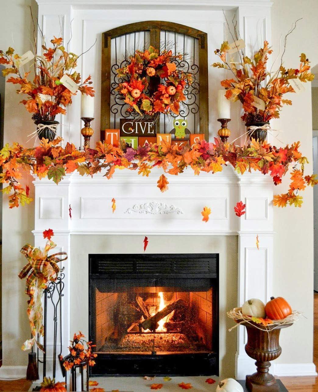 2-Pack Fall Maple Leaf Garland, 5.9FT Orange Autumn Vine, Thanksgiving Christmas Mantel Decor