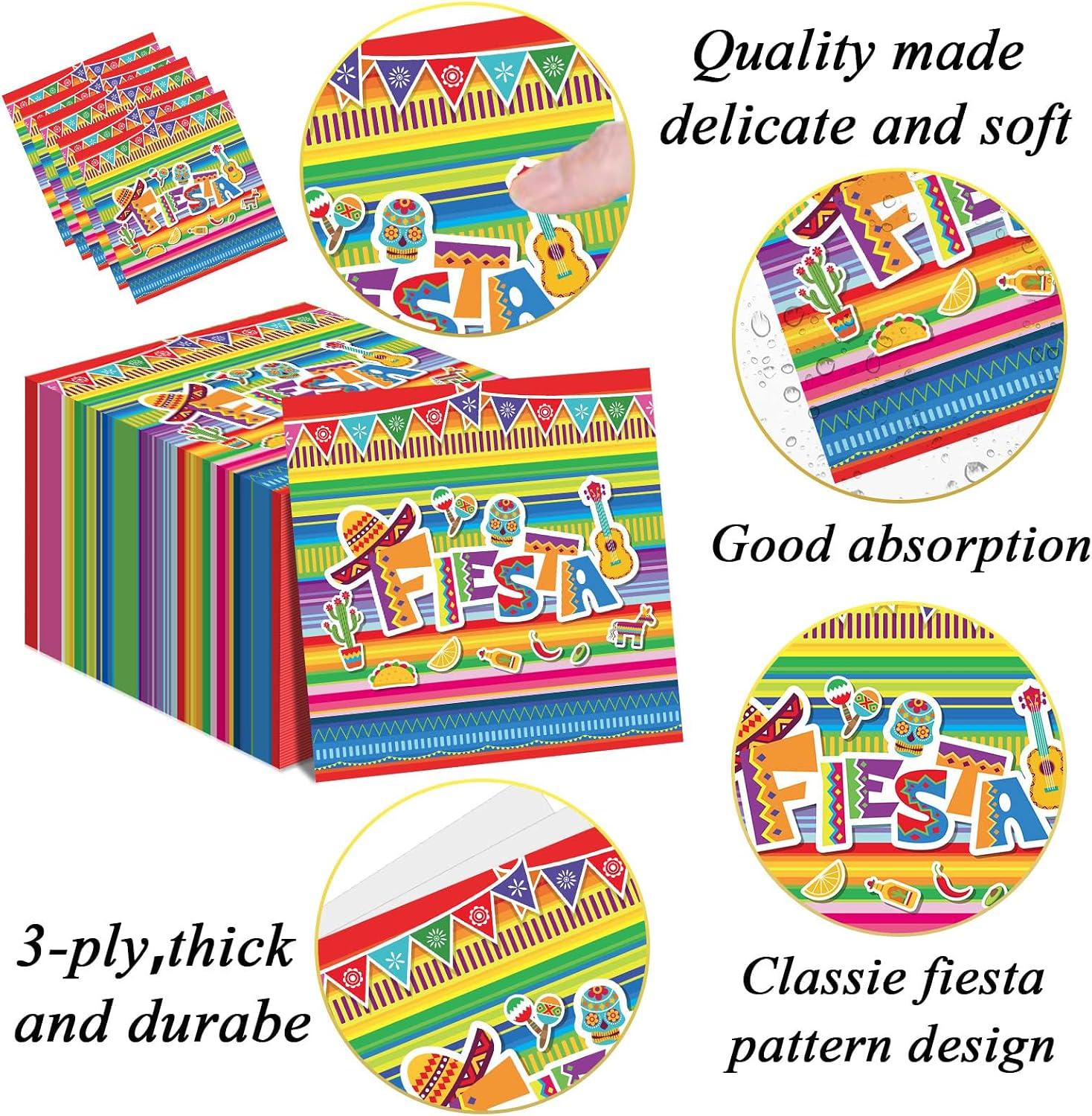 Mexican Fiesta Napkins 50PCS, Colorful Stripe Paper Napkins, Taco Birthday Wedding Party Table Decor