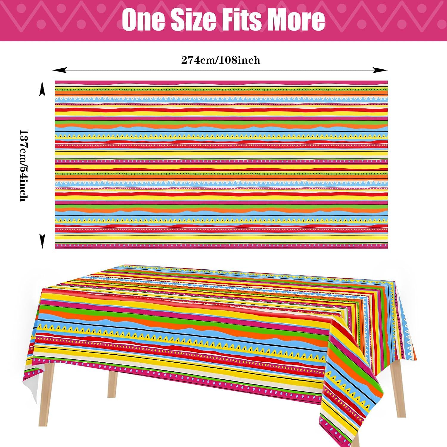 Mexican Fiesta Plastic Tablecloth, Disposable Rectangle Table Cover, Birthday Party Decorations