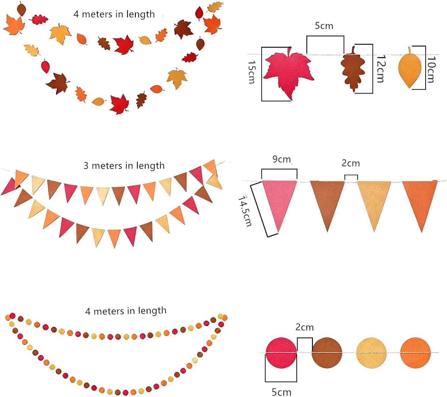 Autumn Felt Bunting Set, Maple Leaf Pennant Garland, Circle Dot Streamers, Thanksgiving Decor, Home Party