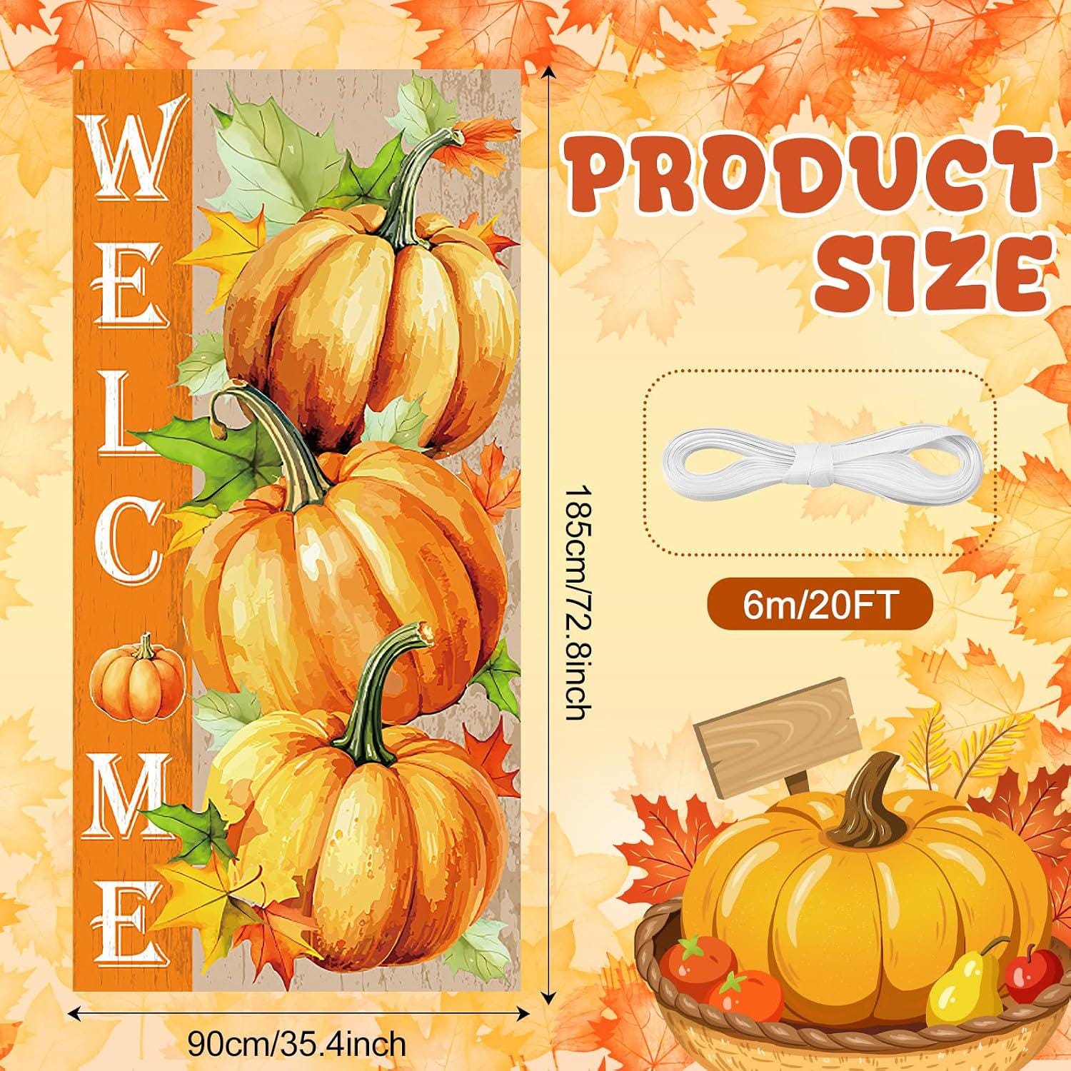 Fall Door Banner, Welcome Autumn Pumpkins, Maple Leaves, Farmhouse Decor
