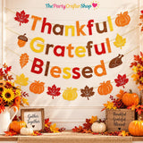 Glitter Thankful Grateful Blessed Banner, Maple Leaf Pumpkin Garland (3m)