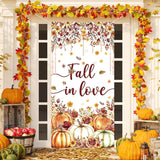 Fall in Love Door Banner, Rustic Pumpkin Floral Wedding Backdrop (90x180cm)
