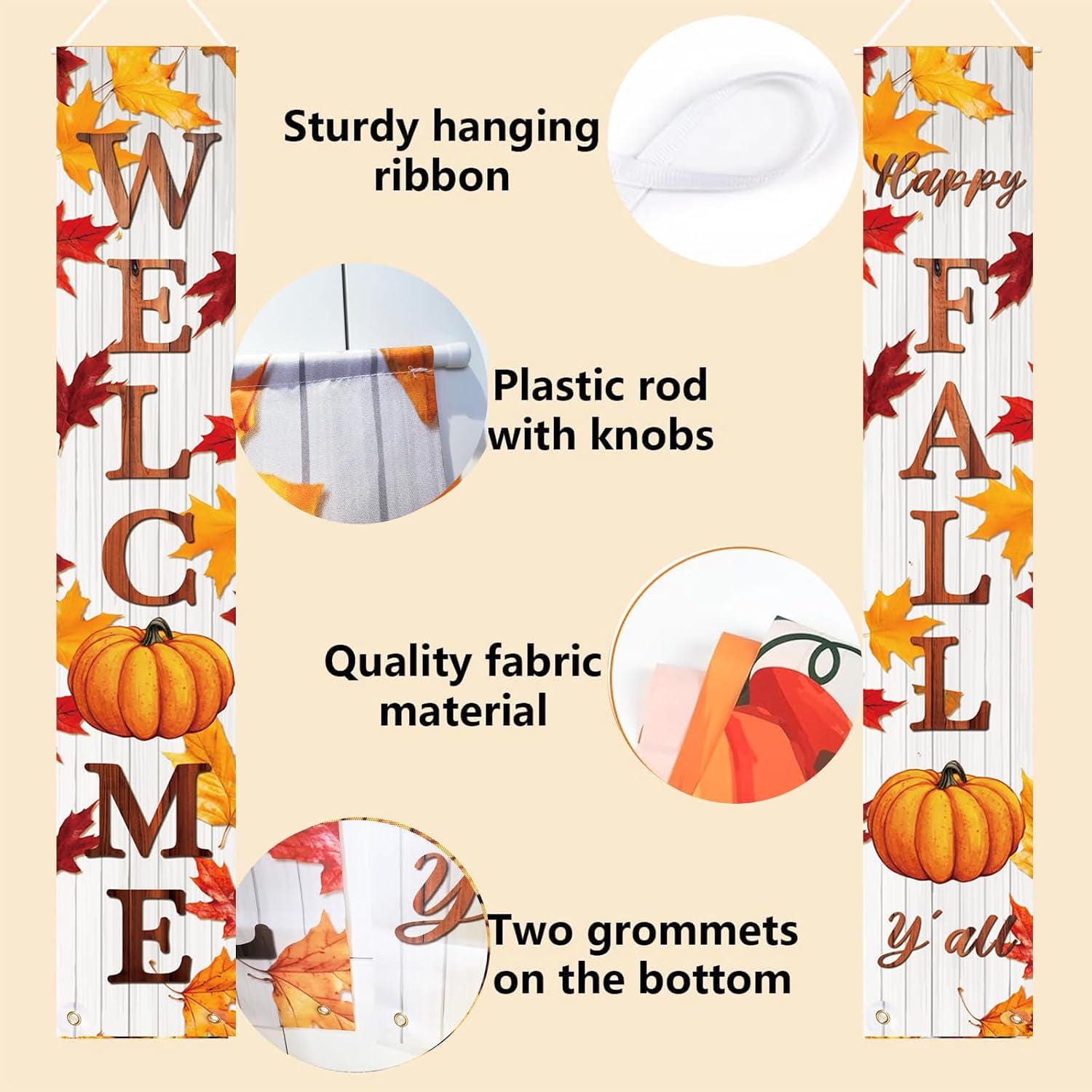 Happy Fall Welcome Banner, Autumn Porch Sign, Harvest Door Decoration