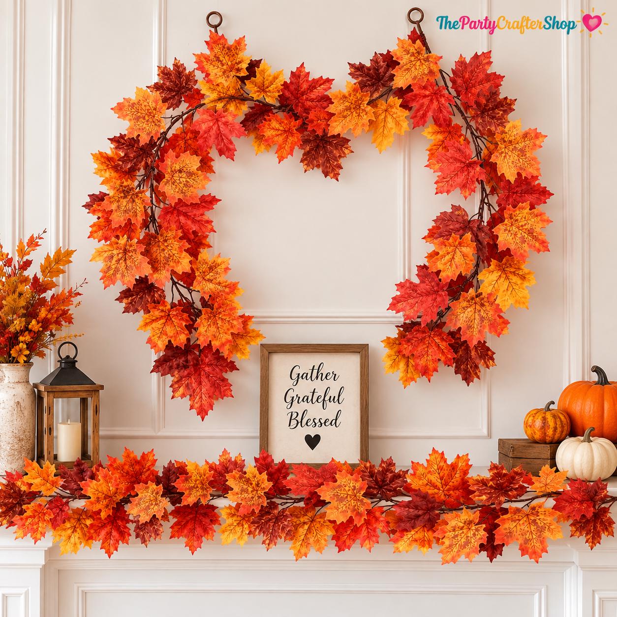 2-Pack Fall Maple Leaf Garland, 5.9FT Artificial Autumn Decor (11.8FT Total)