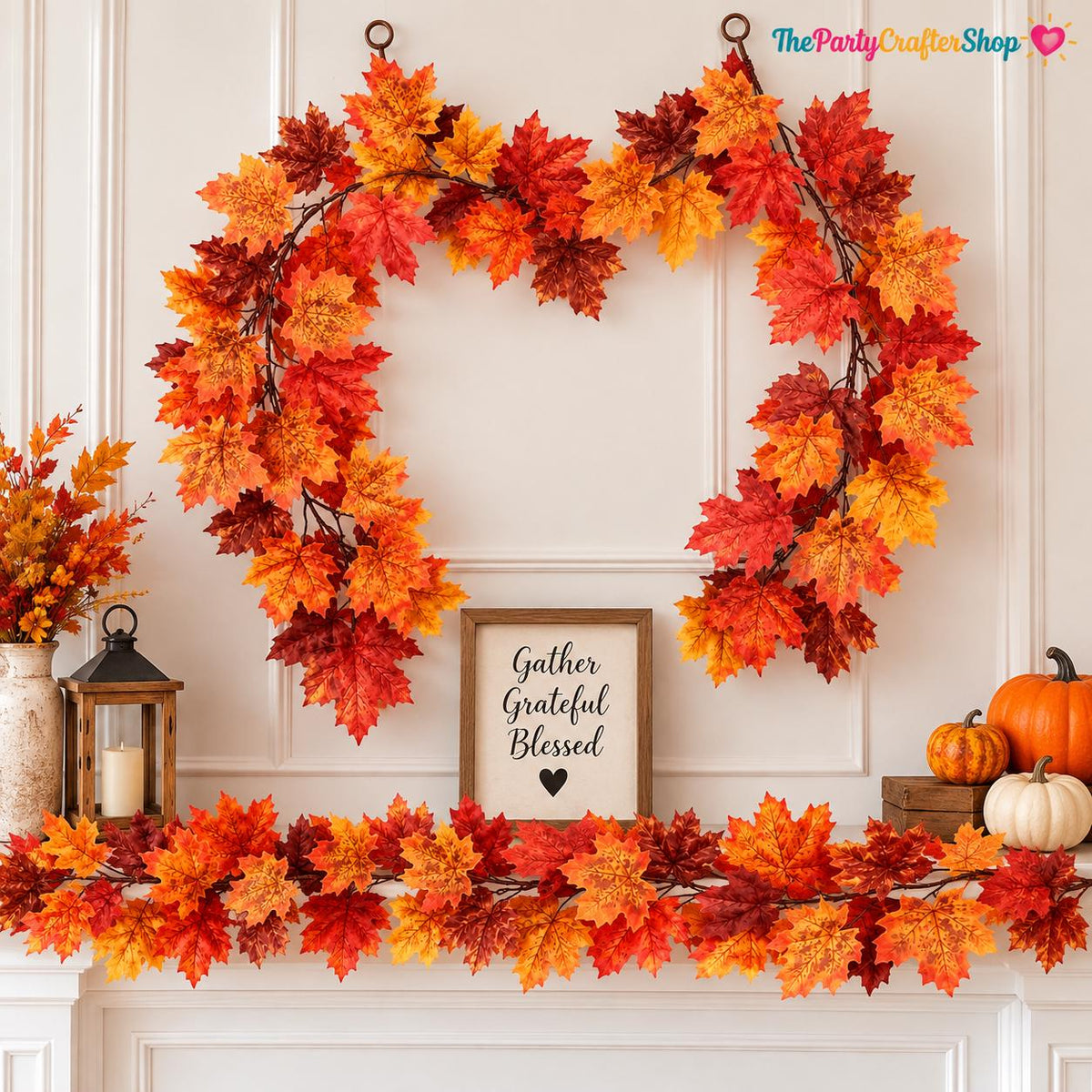 2-Pack Fall Maple Leaf Garland, 5.9FT Artificial Autumn Decor (11.8FT Total)