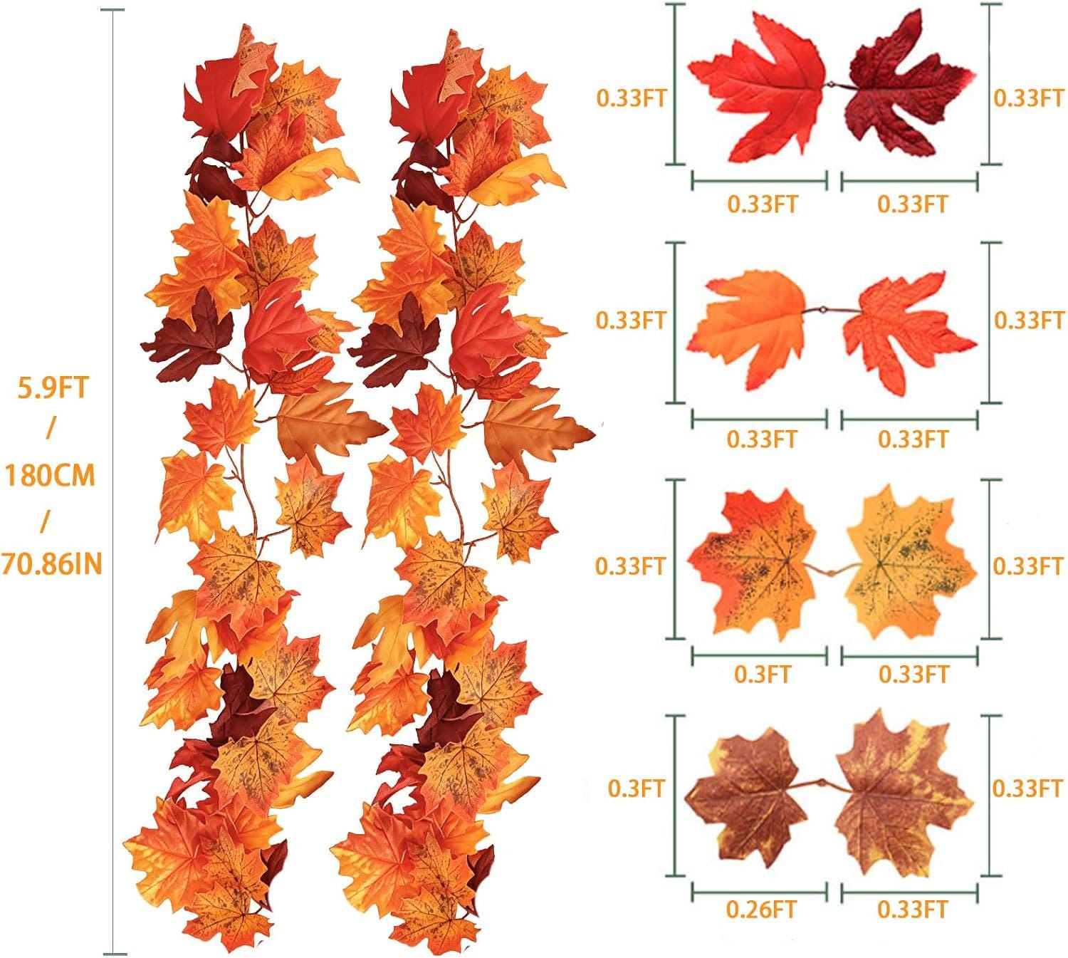 2-Pack Fall Maple Leaf Garland, 5.9FT Artificial Autumn Decor (11.8FT Total)
