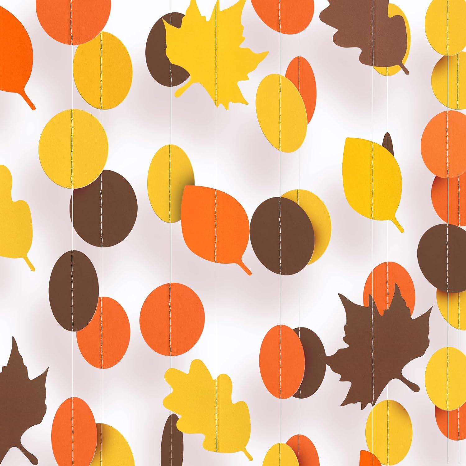 Fall Leaf Garland Set, Maple Leaves & Polka Dot Banners (9.8ft)